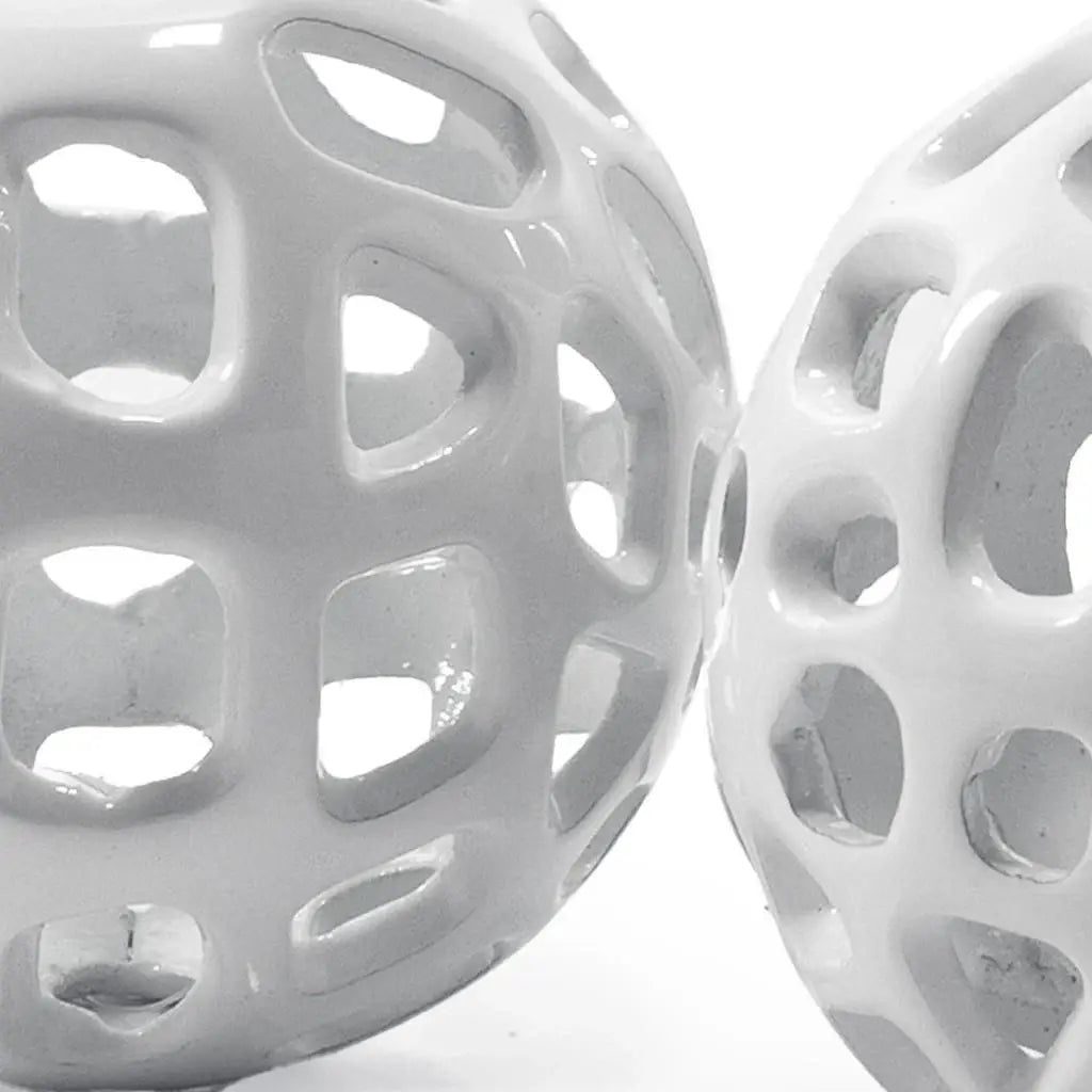Set of Two White Aluminum Hand Painted Decorative Orbs - Homeroots - Flyclothing LLC