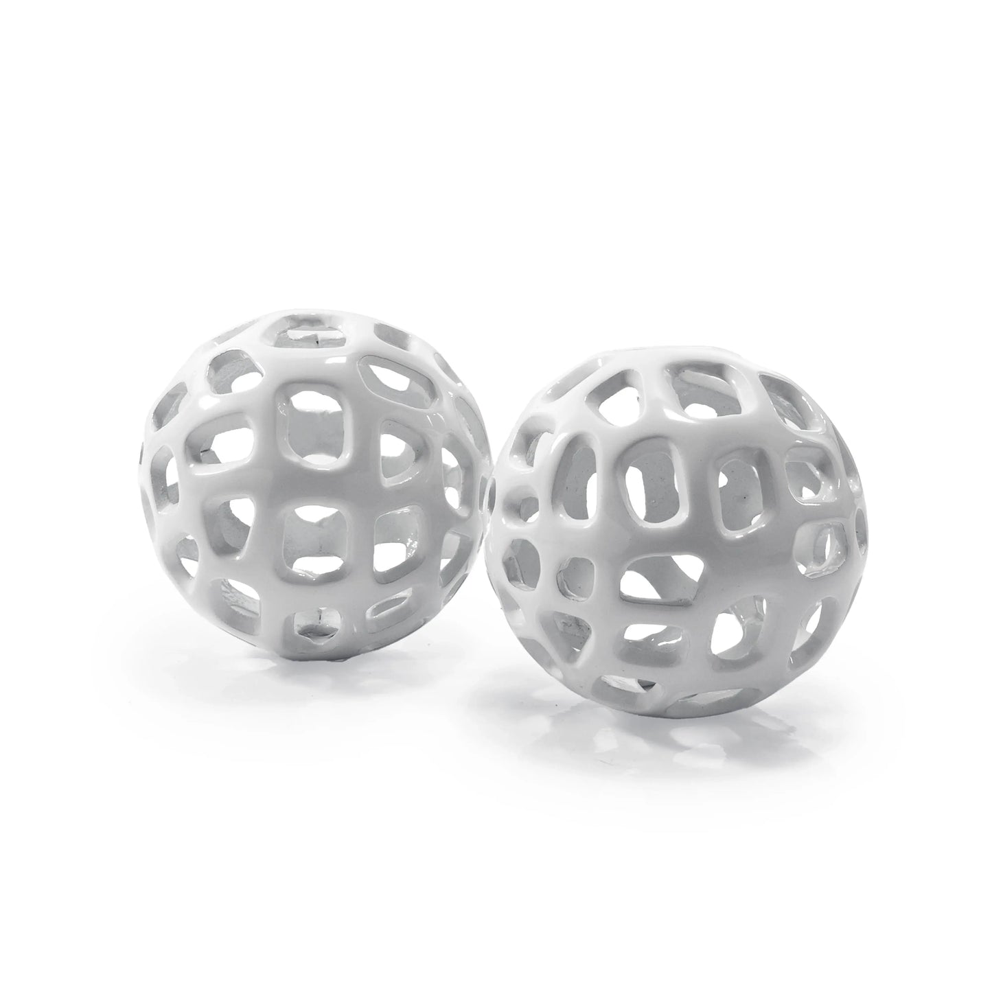 Set of Two White Aluminum Hand Painted Decorative Orbs - Homeroots - Flyclothing LLC