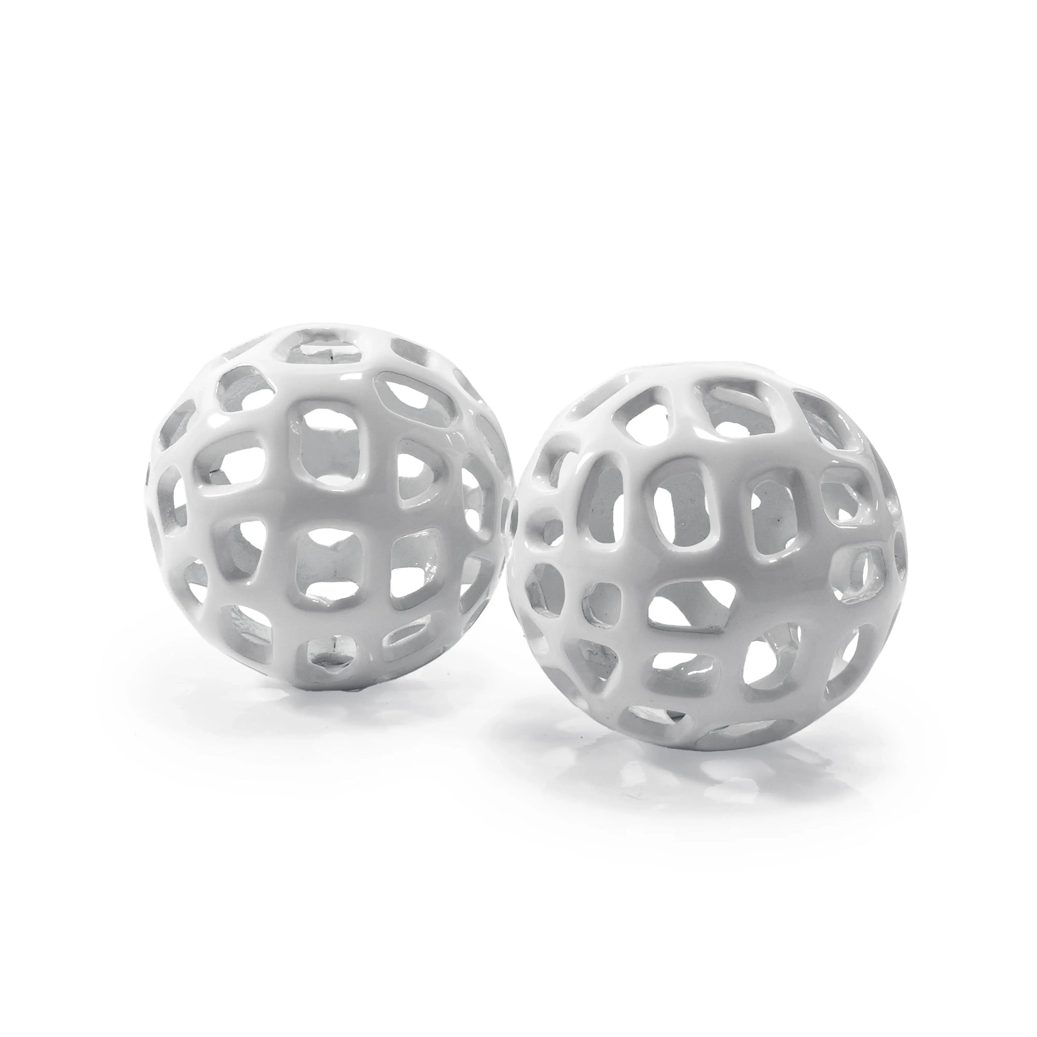 Set of Two White Aluminum Hand Painted Decorative Orbs - Homeroots - Flyclothing LLC