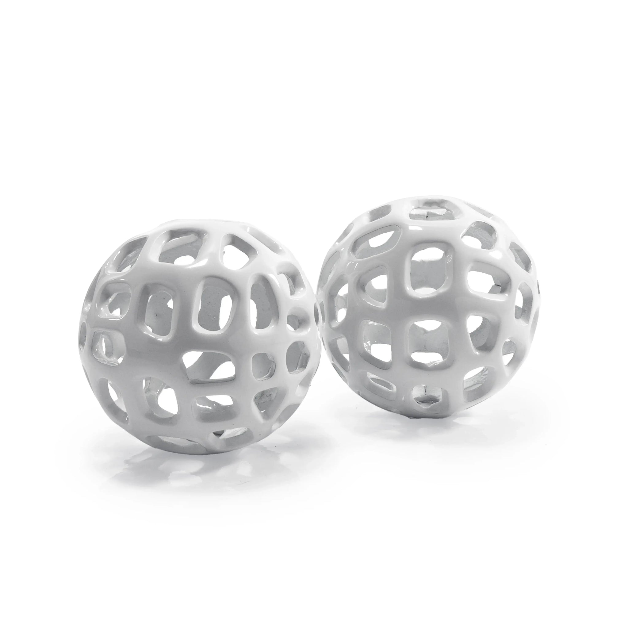 Set of Two White Aluminum Hand Painted Decorative Orbs - Homeroots - Flyclothing LLC