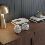 Set of Two White Aluminum Hand Painted Decorative Orbs - Homeroots - Flyclothing LLC