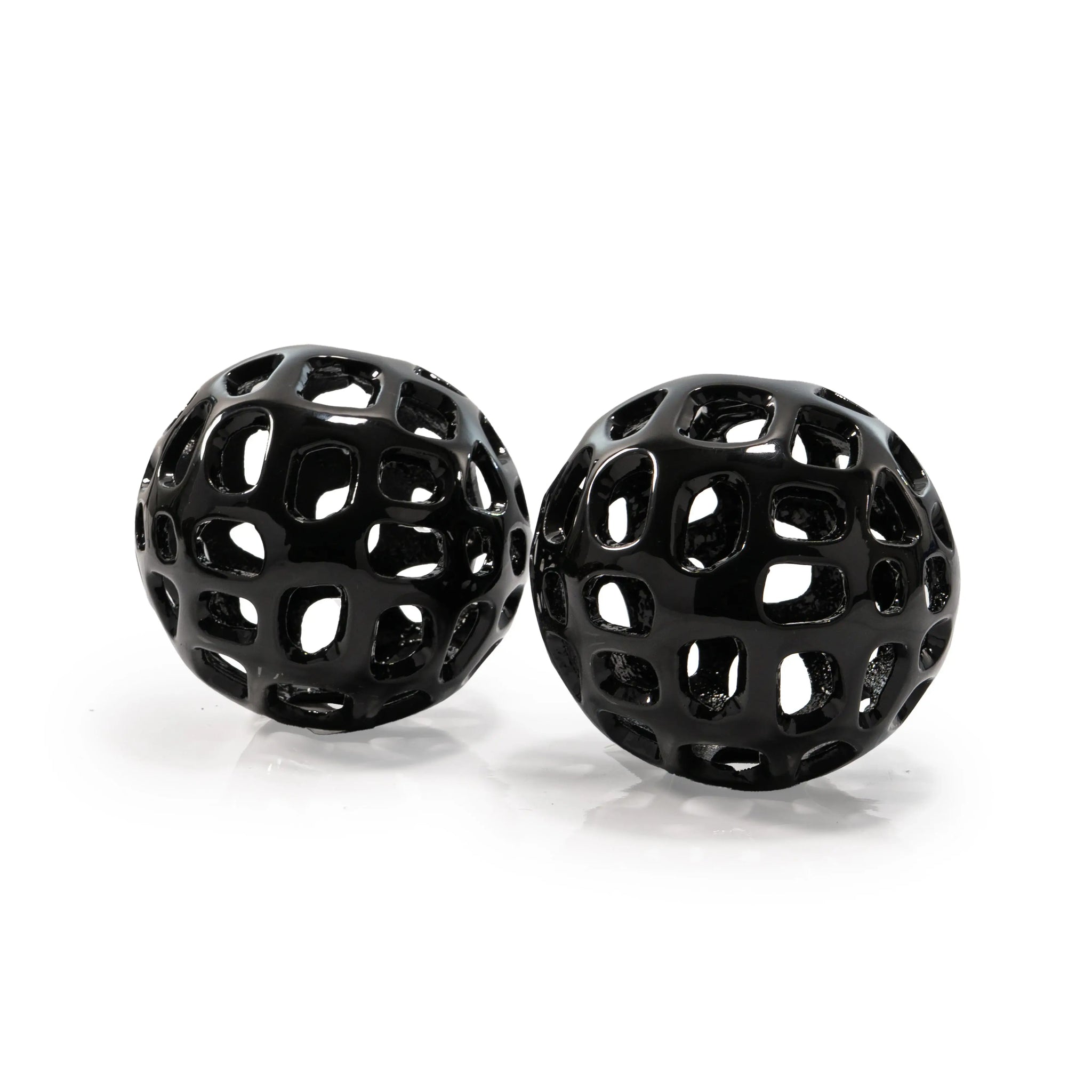 Set of Two Black Aluminum Hand Painted Decorative Orbs - Homeroots - Flyclothing LLC