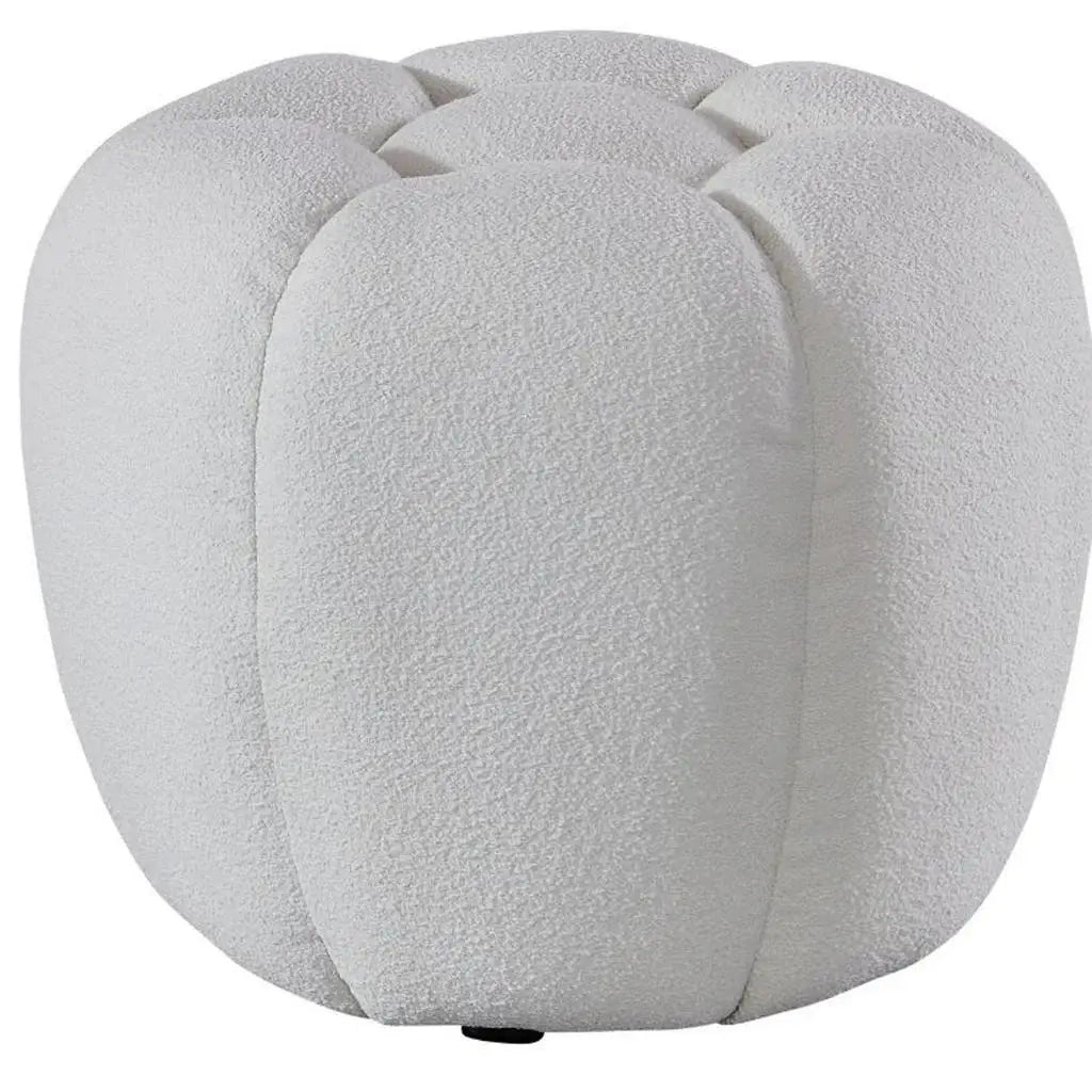 19" White Tufted Boucle Round Ottoman - Homeroots - Flyclothing LLC