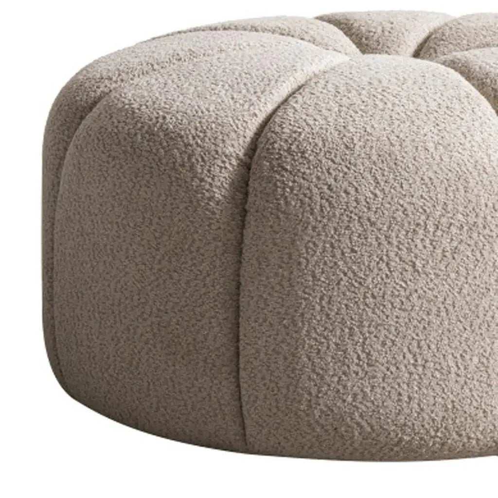 32" Taupe Tufted Boucle Tufted Round Ottoman - Homeroots - Flyclothing LLC