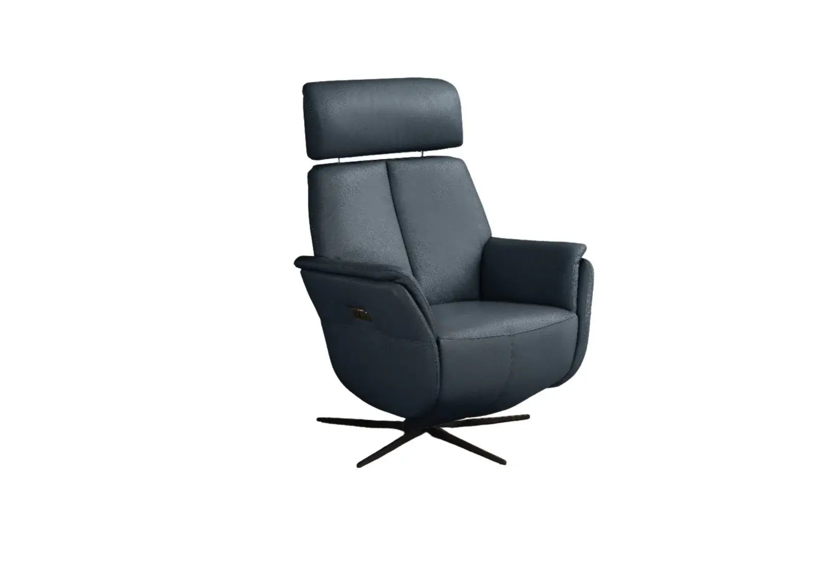 28" Blue Genuine Leather Power Swivel Recliner - Homeroots - Flyclothing LLC