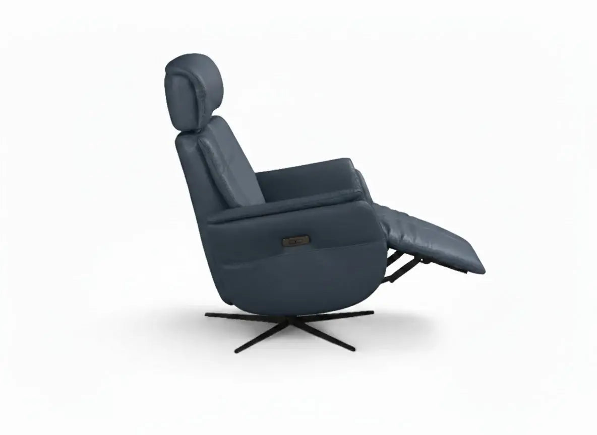 28" Blue Genuine Leather Power Swivel Recliner - Homeroots - Flyclothing LLC