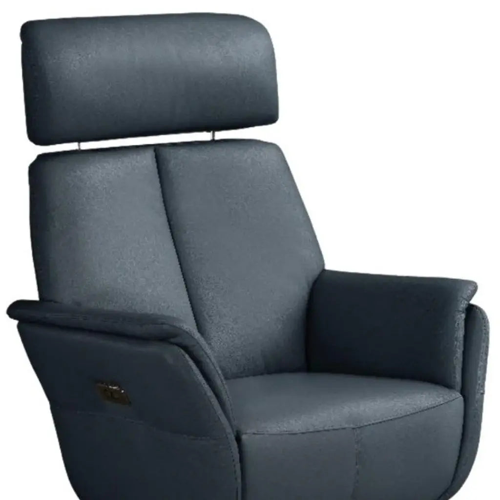 28" Blue Genuine Leather Power Swivel Recliner - Homeroots - Flyclothing LLC