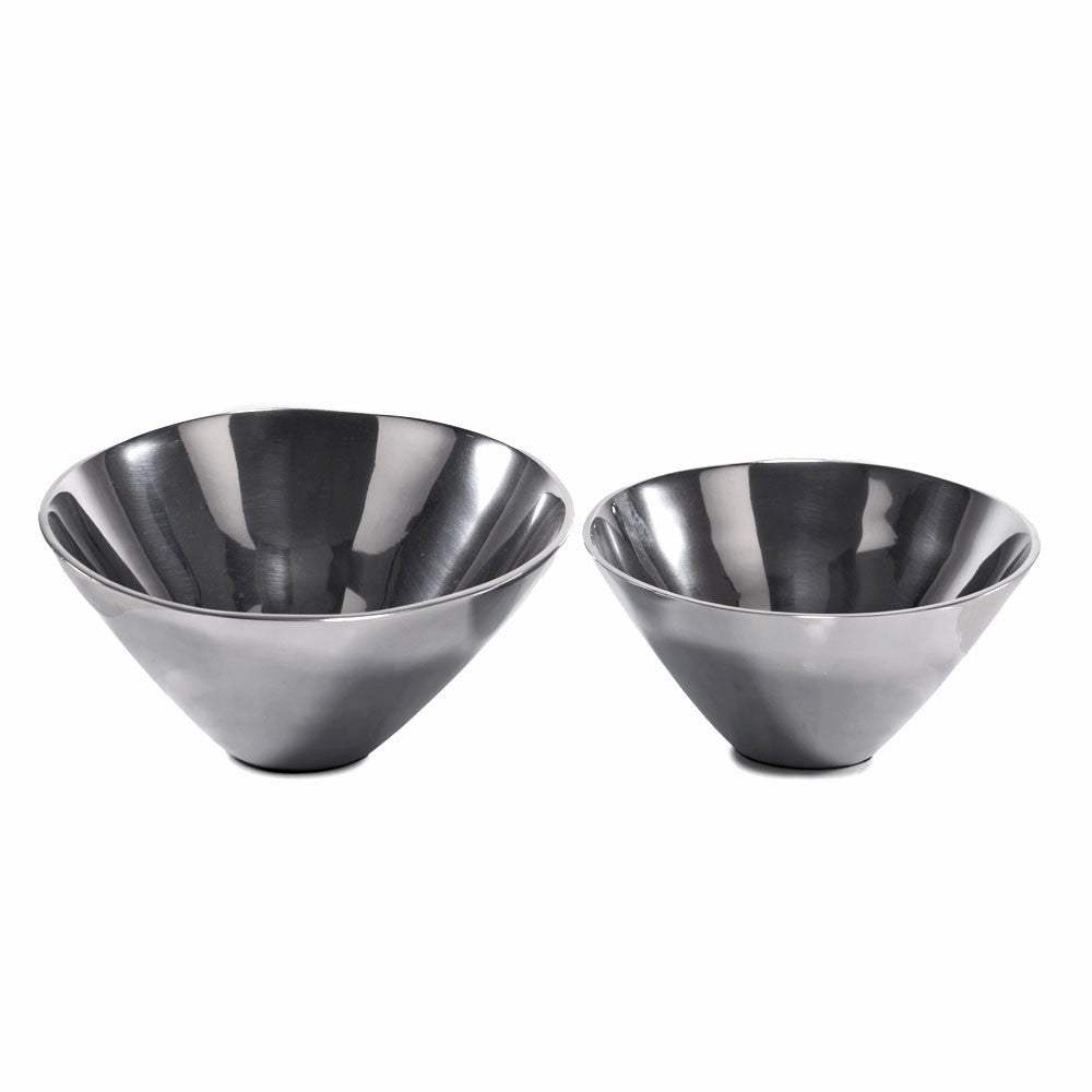 Set of Two Silver Aluminum Round Centerpiece Bowls - HomeRoots - Flyclothing LLC