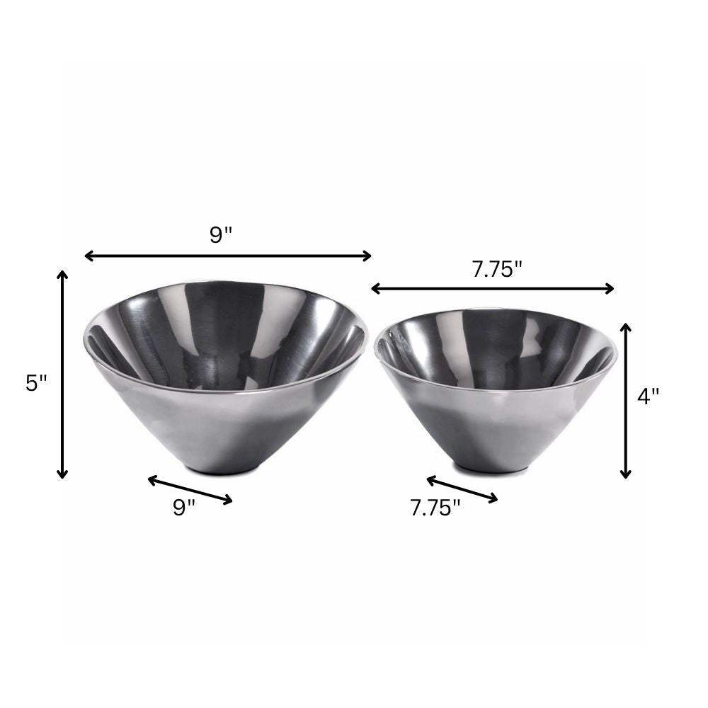 Set of Two Silver Aluminum Round Centerpiece Bowls - HomeRoots - Flyclothing LLC