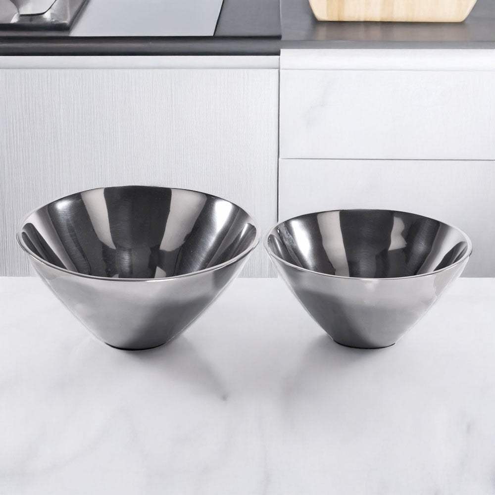 Set of Two Silver Aluminum Round Centerpiece Bowls - HomeRoots - Flyclothing LLC