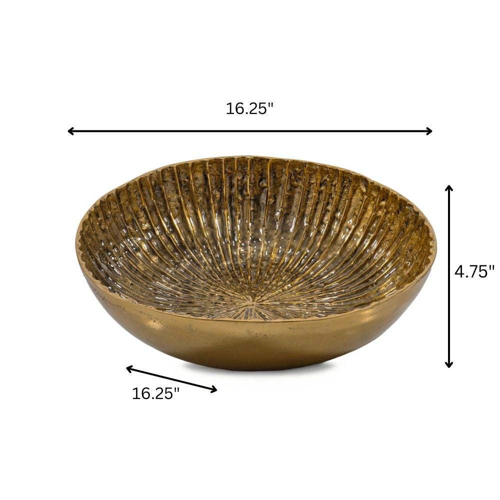 16" Antiqued Gold Aluminum Round Centerpiece Bowl - HomeRoots - Flyclothing LLC