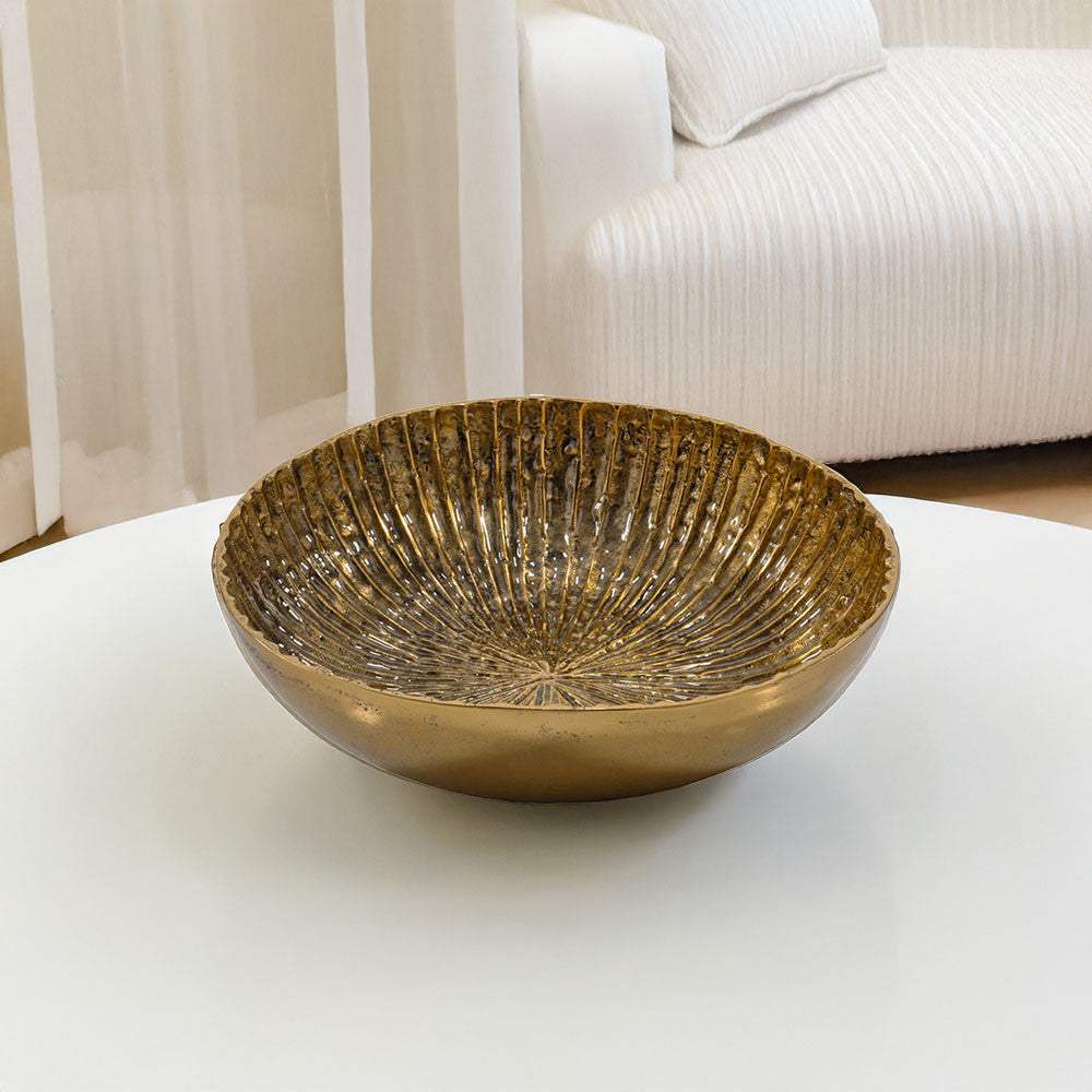 16" Antiqued Gold Aluminum Round Centerpiece Bowl - HomeRoots - Flyclothing LLC