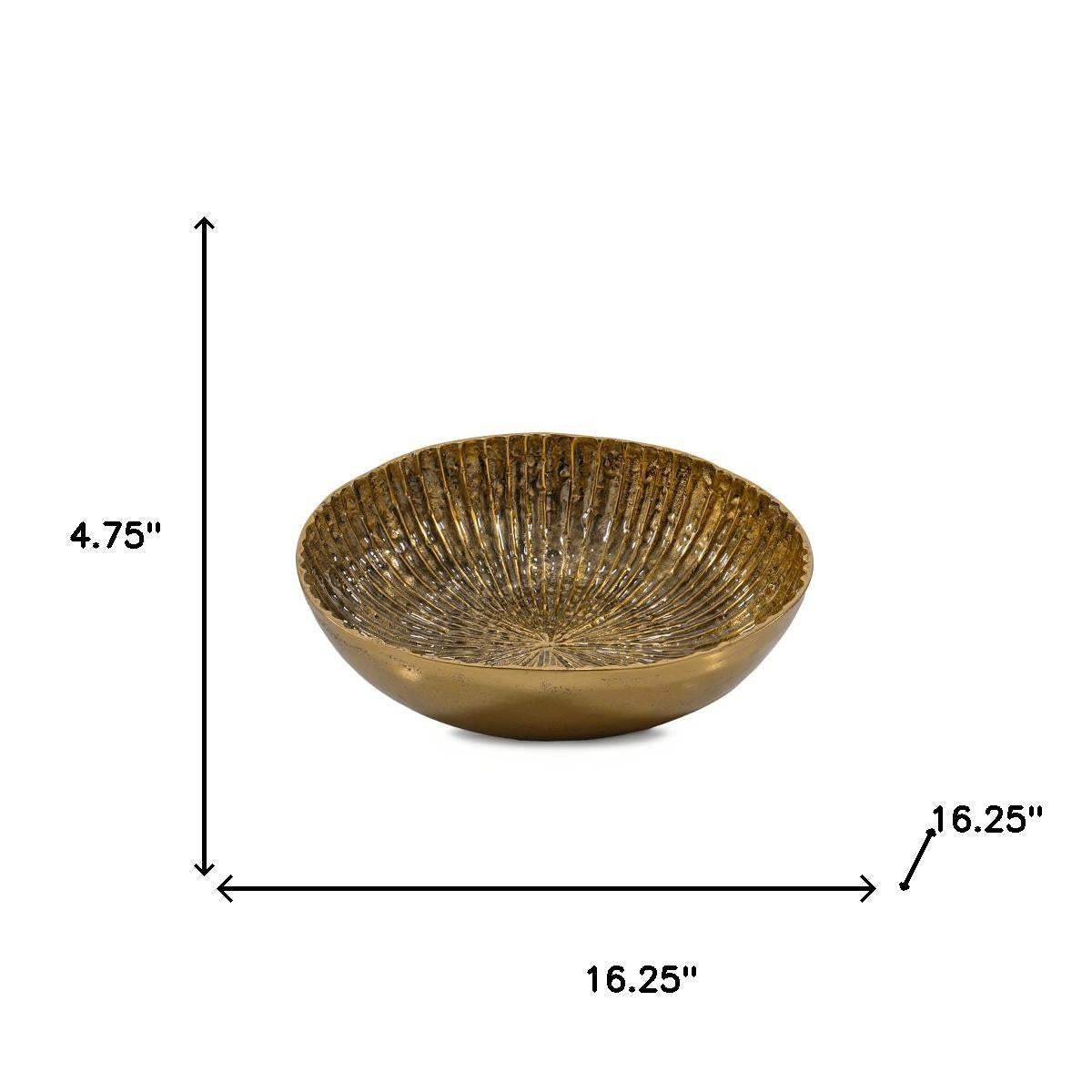 16" Antiqued Gold Aluminum Round Centerpiece Bowl - HomeRoots - Flyclothing LLC