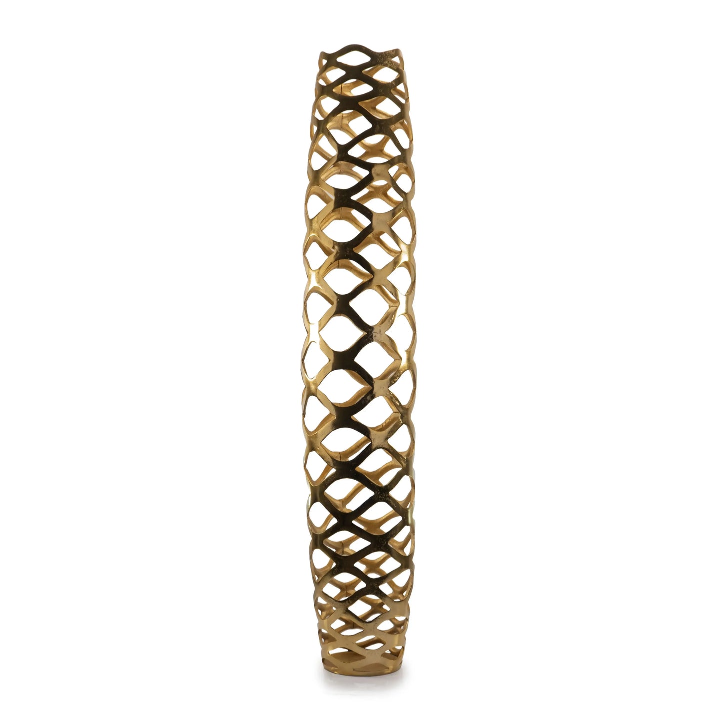 47" Gold Aluminum Pierced Geometric Cylinder Floor Vase - Homeroots - Flyclothing LLC