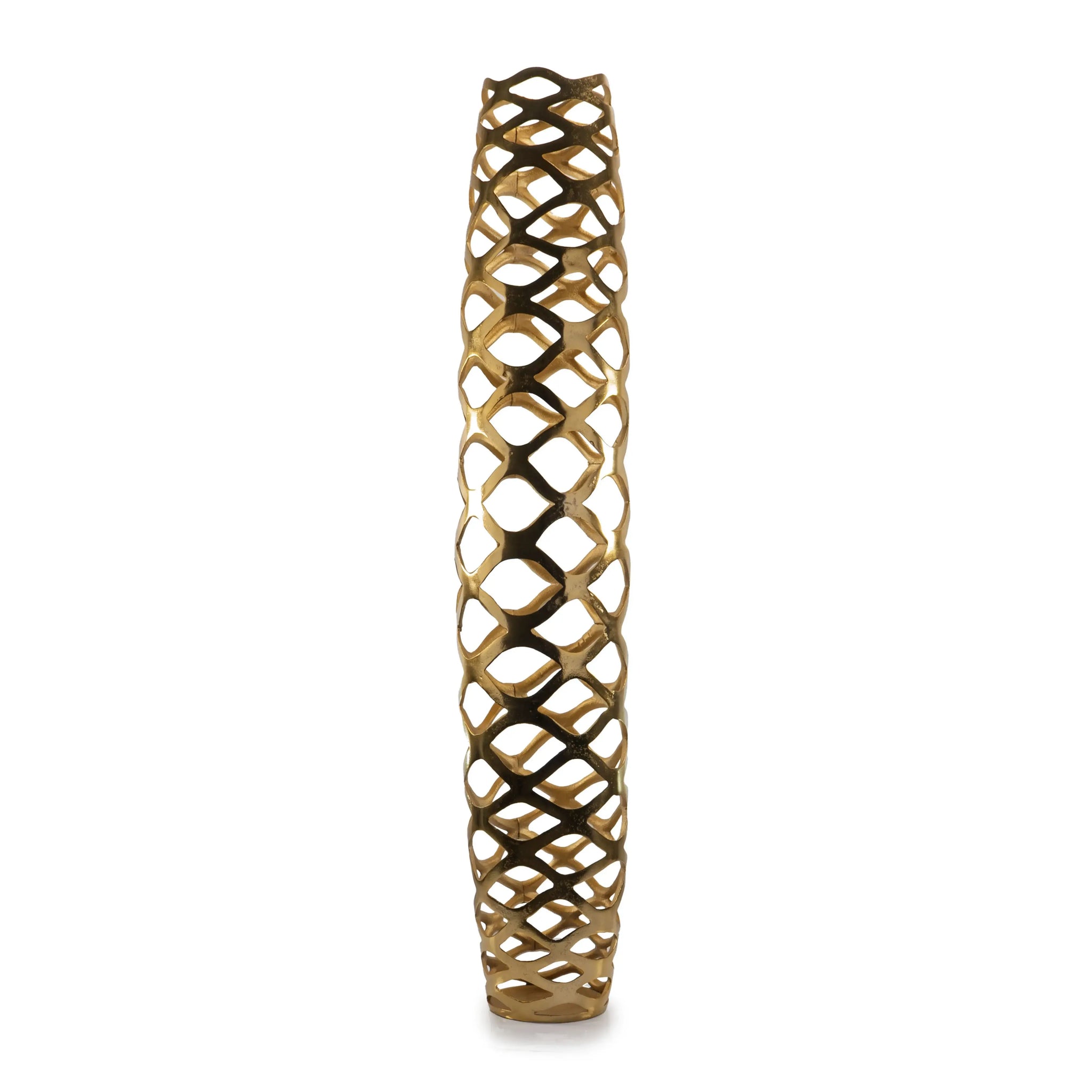 47" Gold Aluminum Pierced Geometric Cylinder Floor Vase - Homeroots - Flyclothing LLC