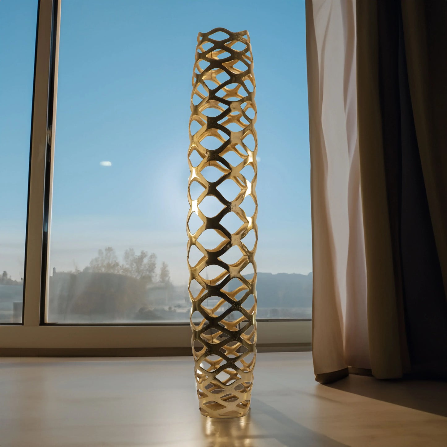 47" Gold Aluminum Pierced Geometric Cylinder Floor Vase - Homeroots - Flyclothing LLC