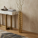 39" Gold Aluminum Pierced Geometric Cylinder Floor Vase - Homeroots - Flyclothing LLC