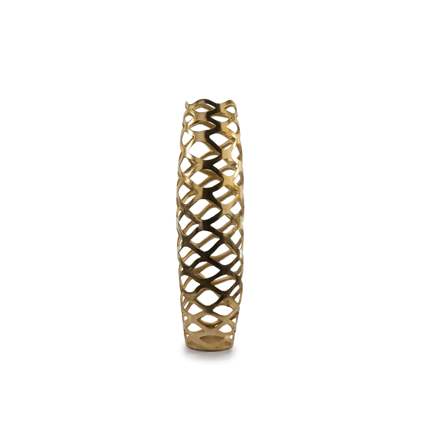 31" Gold Aluminum Pierced Geometric Cylinder Floor Vase - Homeroots - Flyclothing LLC