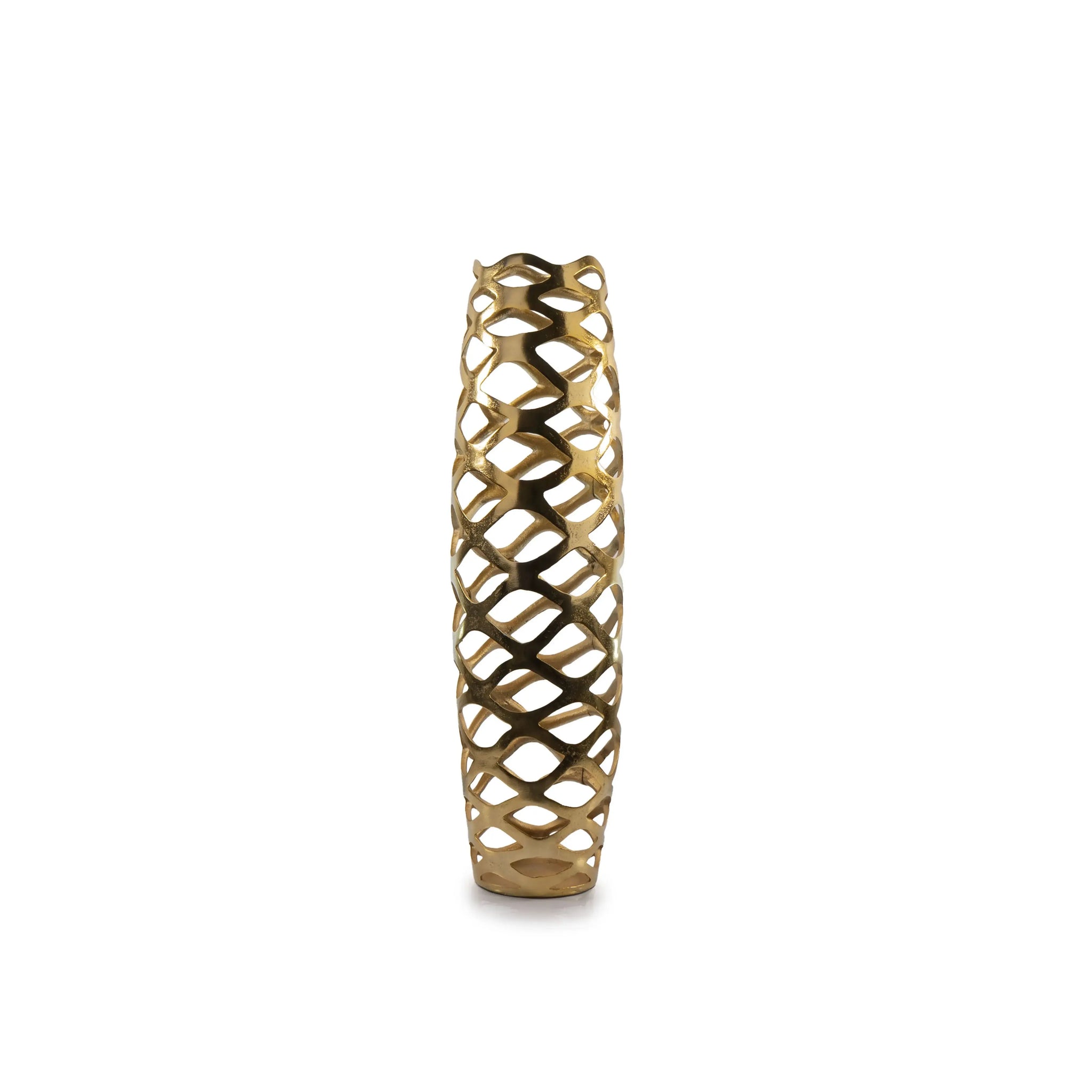 31" Gold Aluminum Pierced Geometric Cylinder Floor Vase - Homeroots - Flyclothing LLC