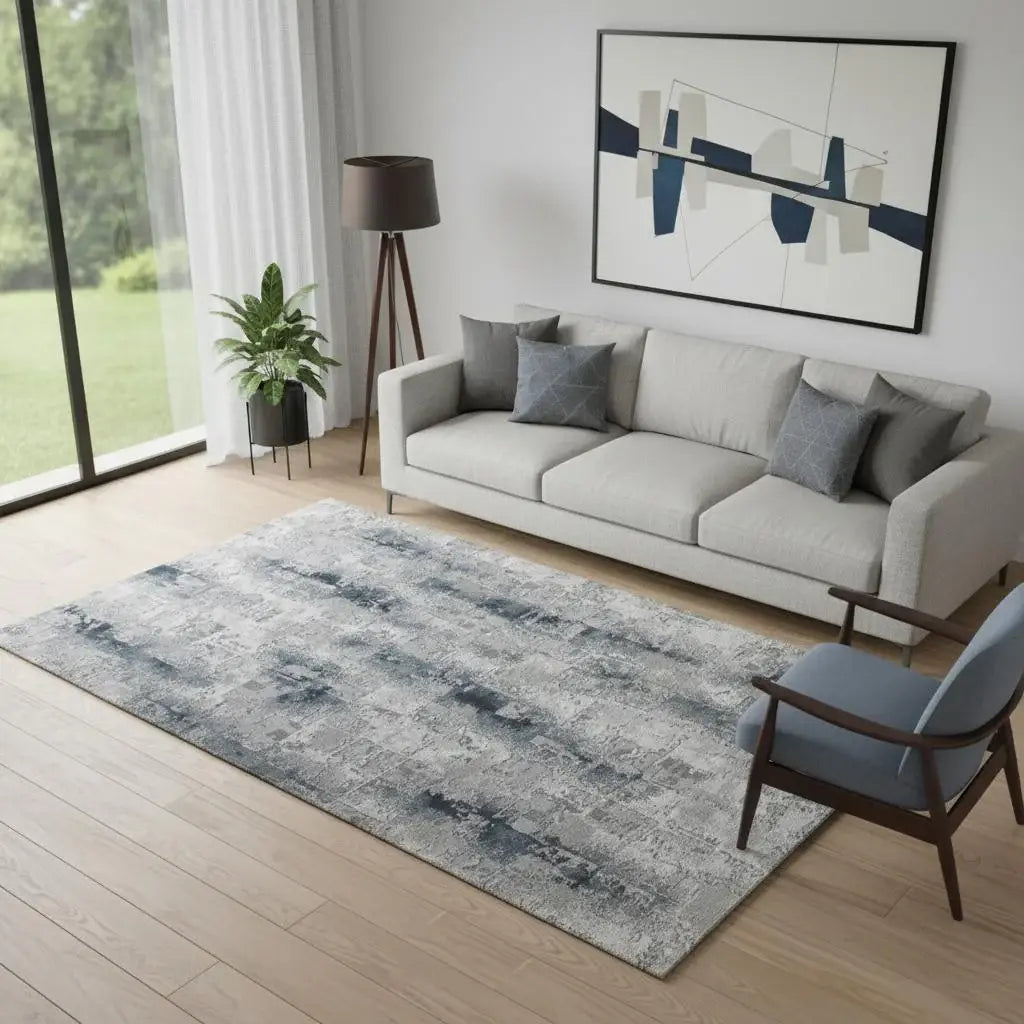 5' X 8' Blue And White Abstract Distressed Area Rug - Homeroots - Flyclothing LLC