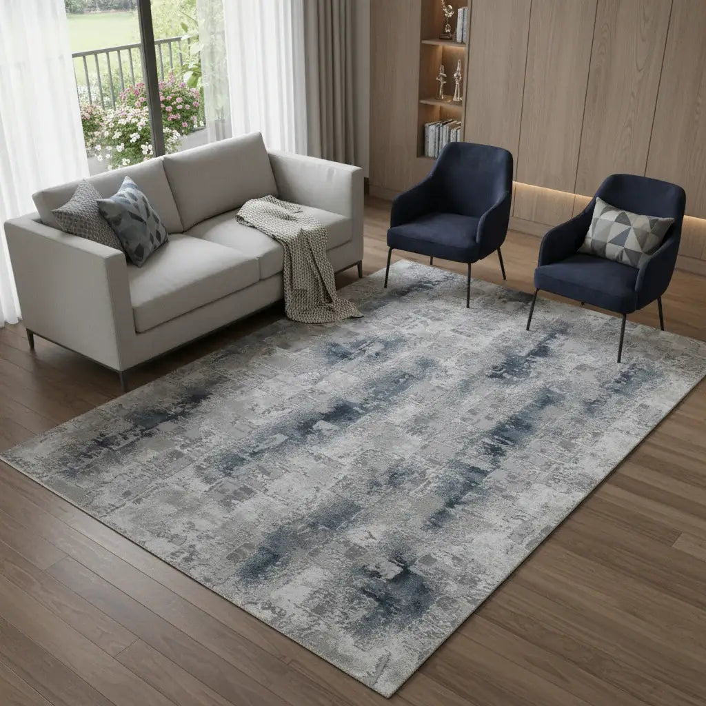 7' X 10' Blue And White Abstract Distressed Area Rug - Homeroots - Flyclothing LLC