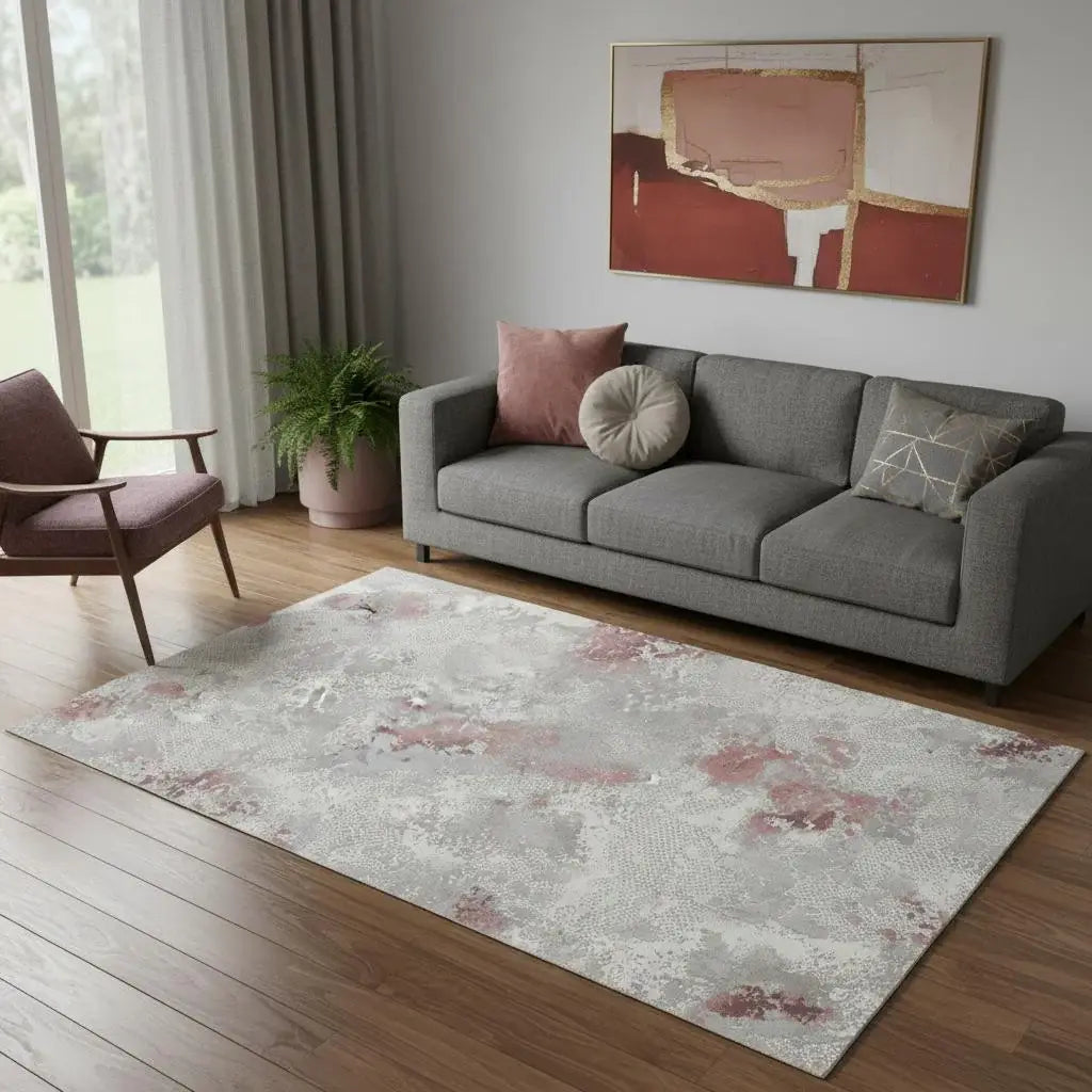 5' X 8' Gray Ivory And Pink Abstract Distressed Area Rug - Homeroots - Flyclothing LLC