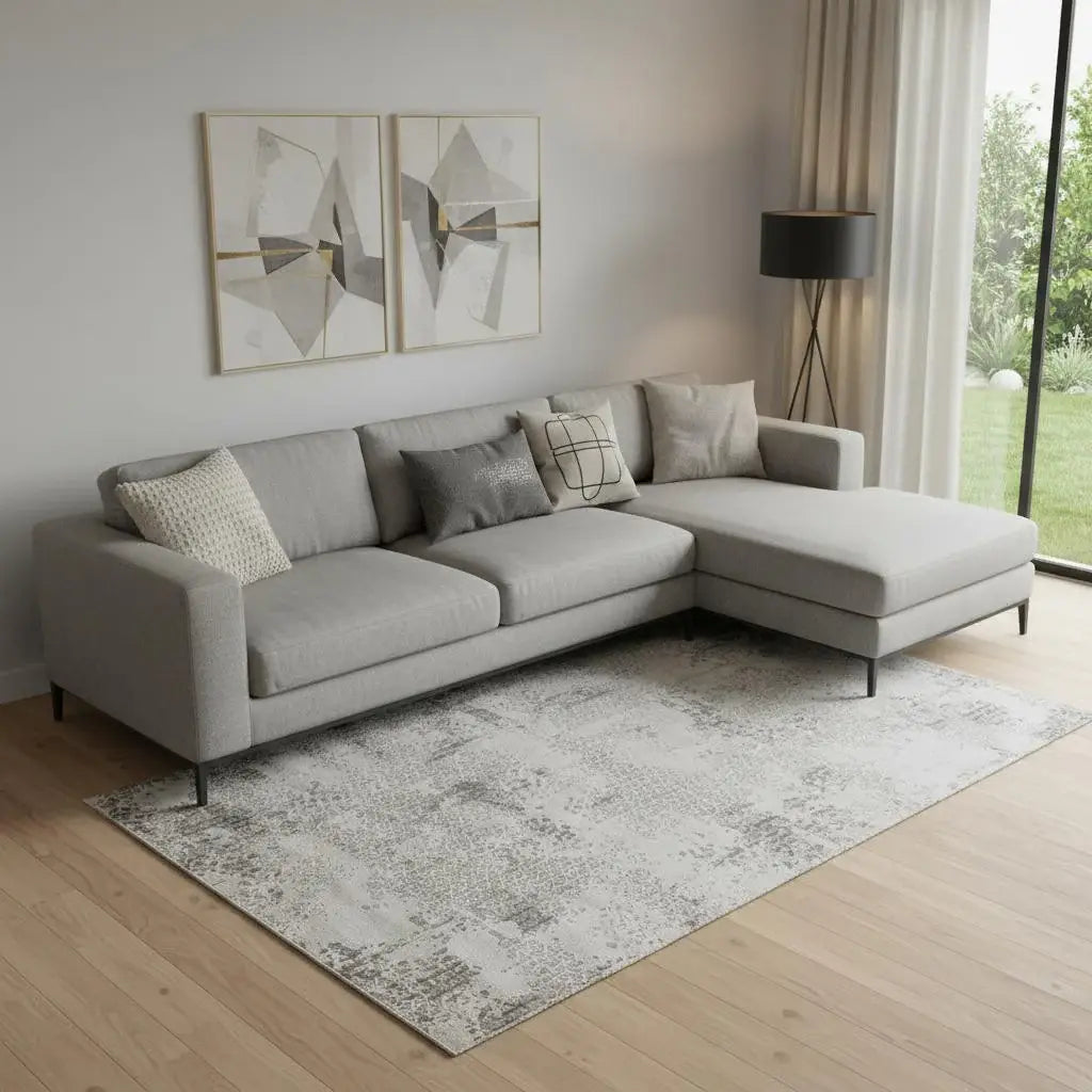 7' X 10' Gray And White Abstract Distressed Area Rug With Fringe - Homeroots - Flyclothing LLC