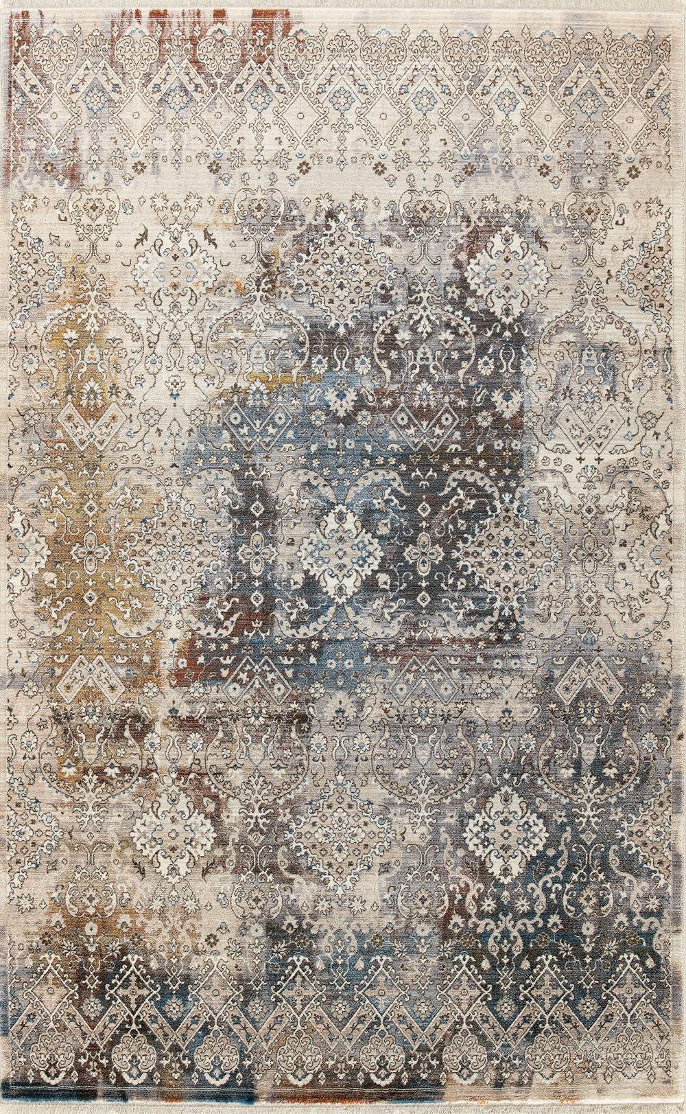 4' X 6' Blue And Orange Medallion Distressed Area Rug With Fringe - Homeroots - Flyclothing LLC