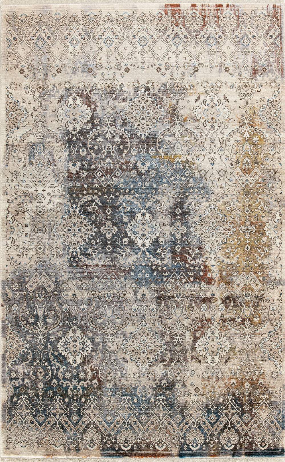 4' X 6' Blue And Orange Medallion Distressed Area Rug With Fringe - Homeroots - Flyclothing LLC