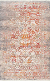 5' X 8' Orange And Red Floral Distressed Area Rug With Fringe - Homeroots - Flyclothing LLC