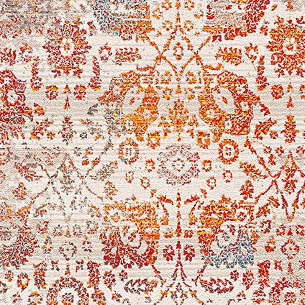5' X 8' Orange And Red Floral Distressed Area Rug With Fringe - Homeroots - Flyclothing LLC