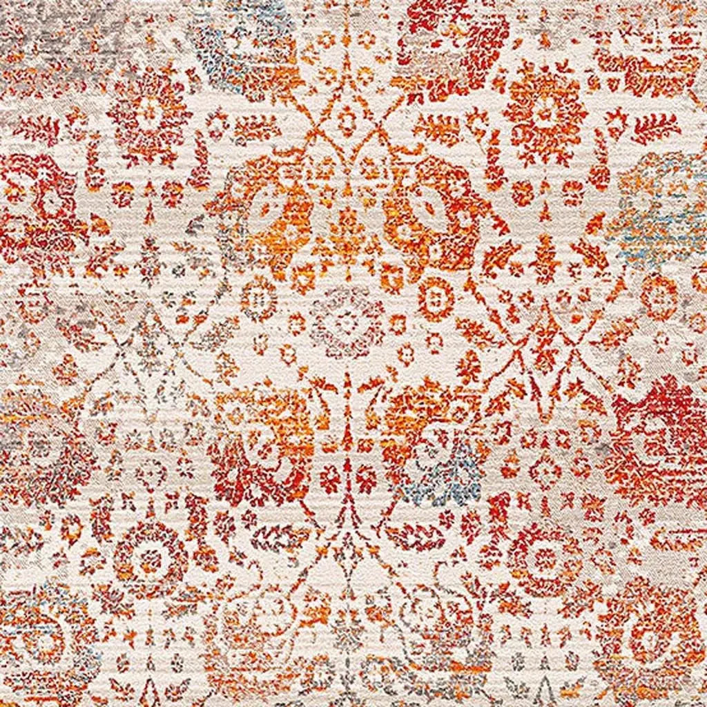 5' X 8' Orange And Red Floral Distressed Area Rug With Fringe - Homeroots - Flyclothing LLC