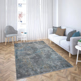 7' X 10' Blue And Gray Abstract Distressed Area Rug With Fringe - Homeroots - Flyclothing LLC