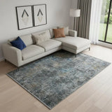7' X 10' Blue And Gray Abstract Distressed Area Rug With Fringe - Homeroots - Flyclothing LLC