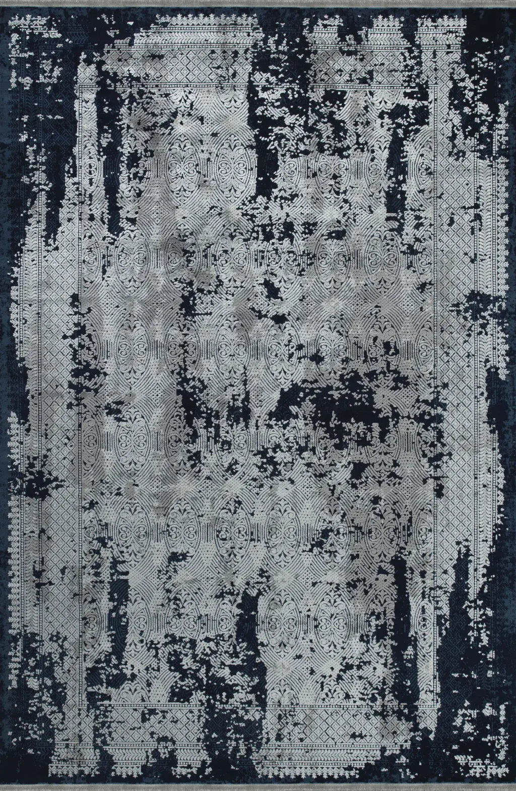 5' X 8' Gray And Navy Blue Abstract Distressed Area Rug With Fringe - Homeroots - Flyclothing LLC