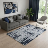 5' X 8' Gray And Navy Blue Abstract Distressed Area Rug With Fringe - Homeroots - Flyclothing LLC