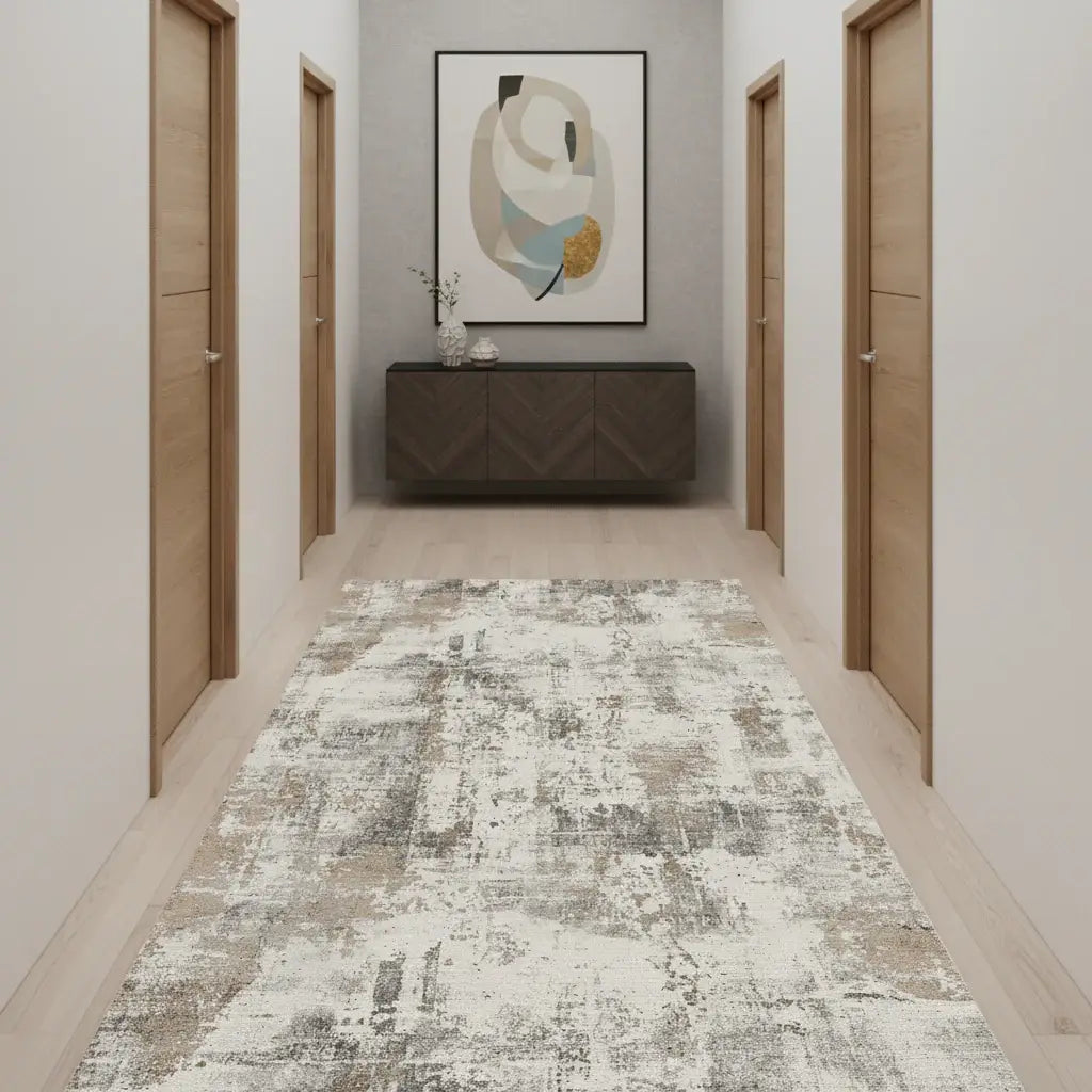 10' Brown And Gray Abstract Distressed Runner Rug - Homeroots - Flyclothing LLC