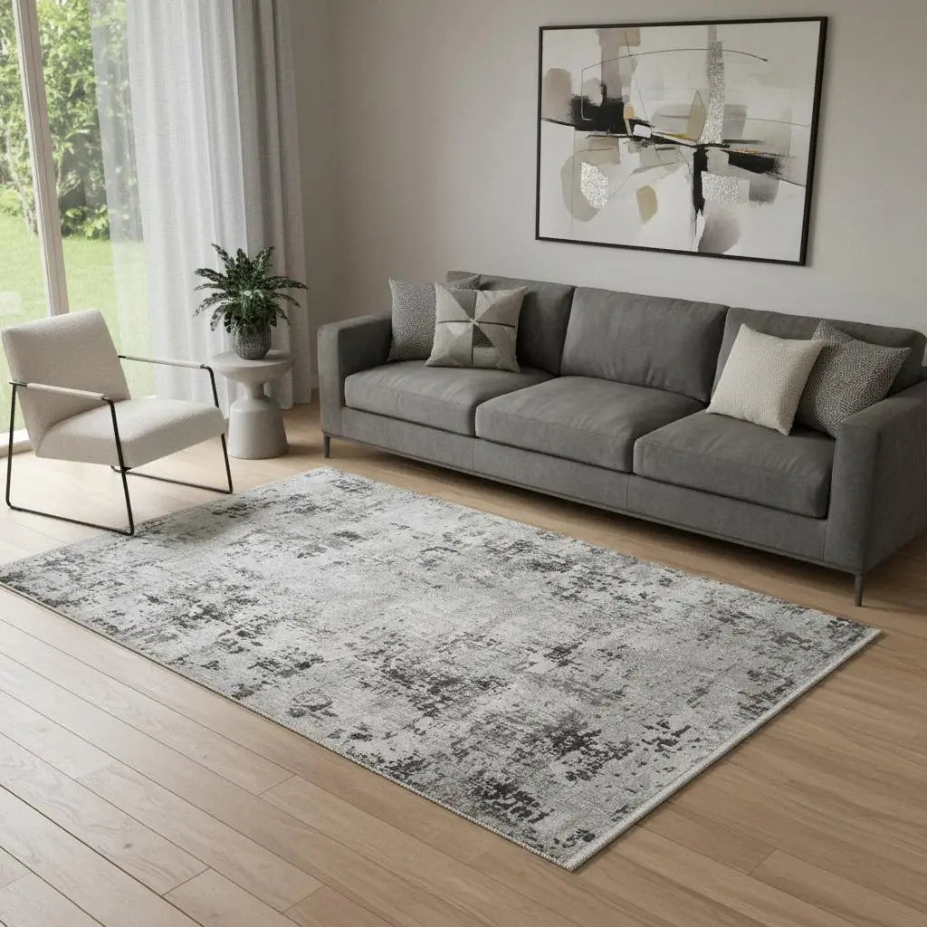 5' X 8' Gray And White Abstract Distressed Area Rug With Fringe - Homeroots - Flyclothing LLC