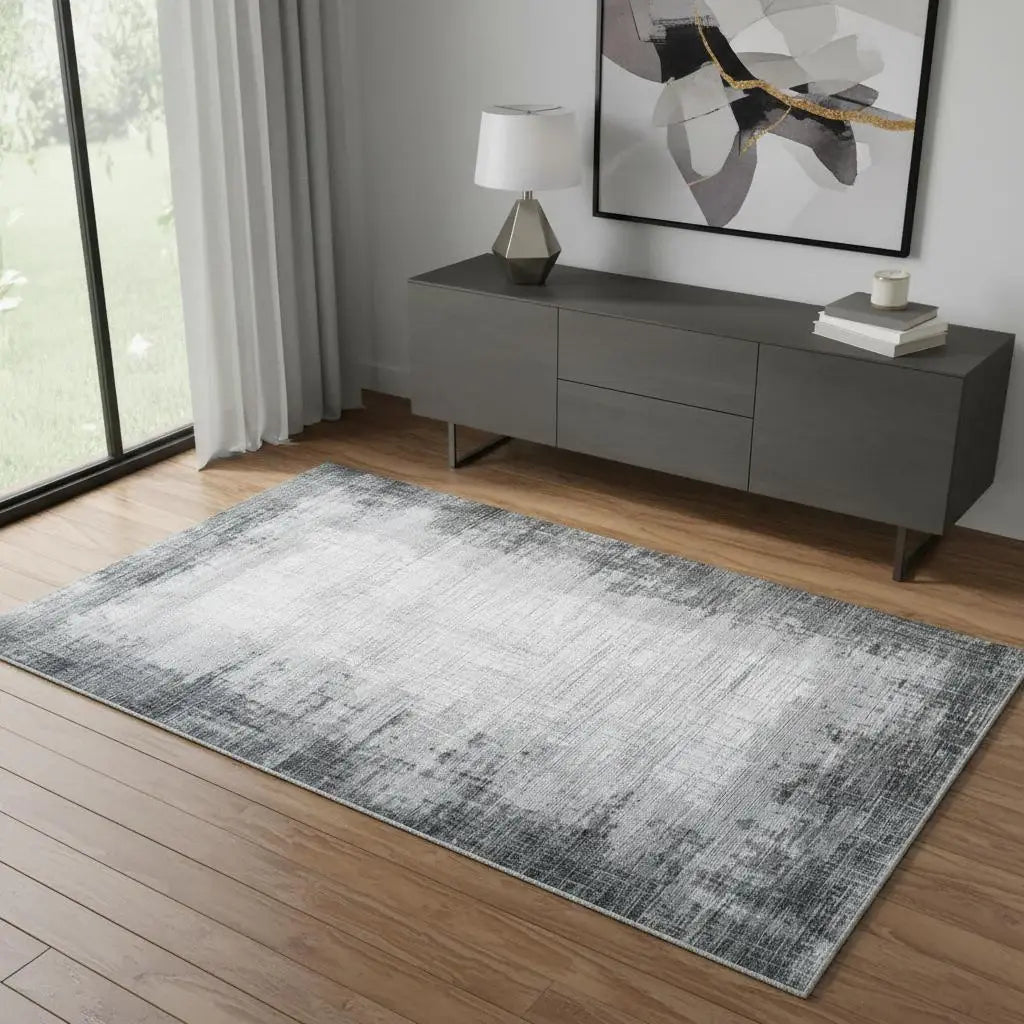 4' X 6' Gray And White Abstract Distressed Area Rug With Fringe - Homeroots - Flyclothing LLC