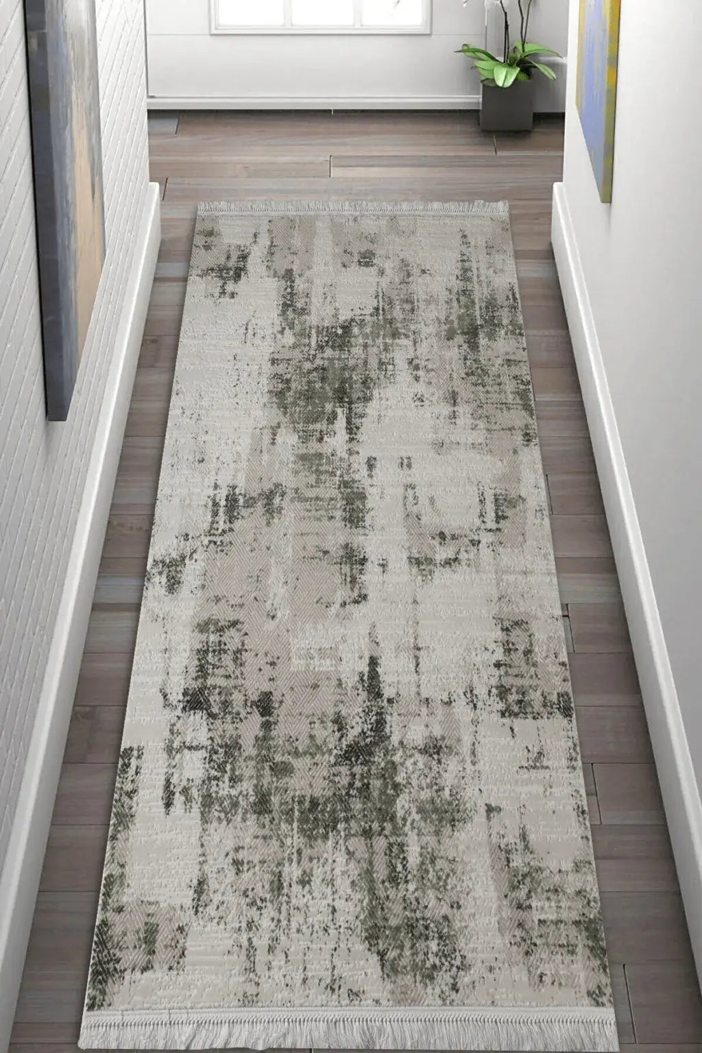5' X 8' Gray And Green Abstract Distressed Area Rug With Fringe - Homeroots - Flyclothing LLC