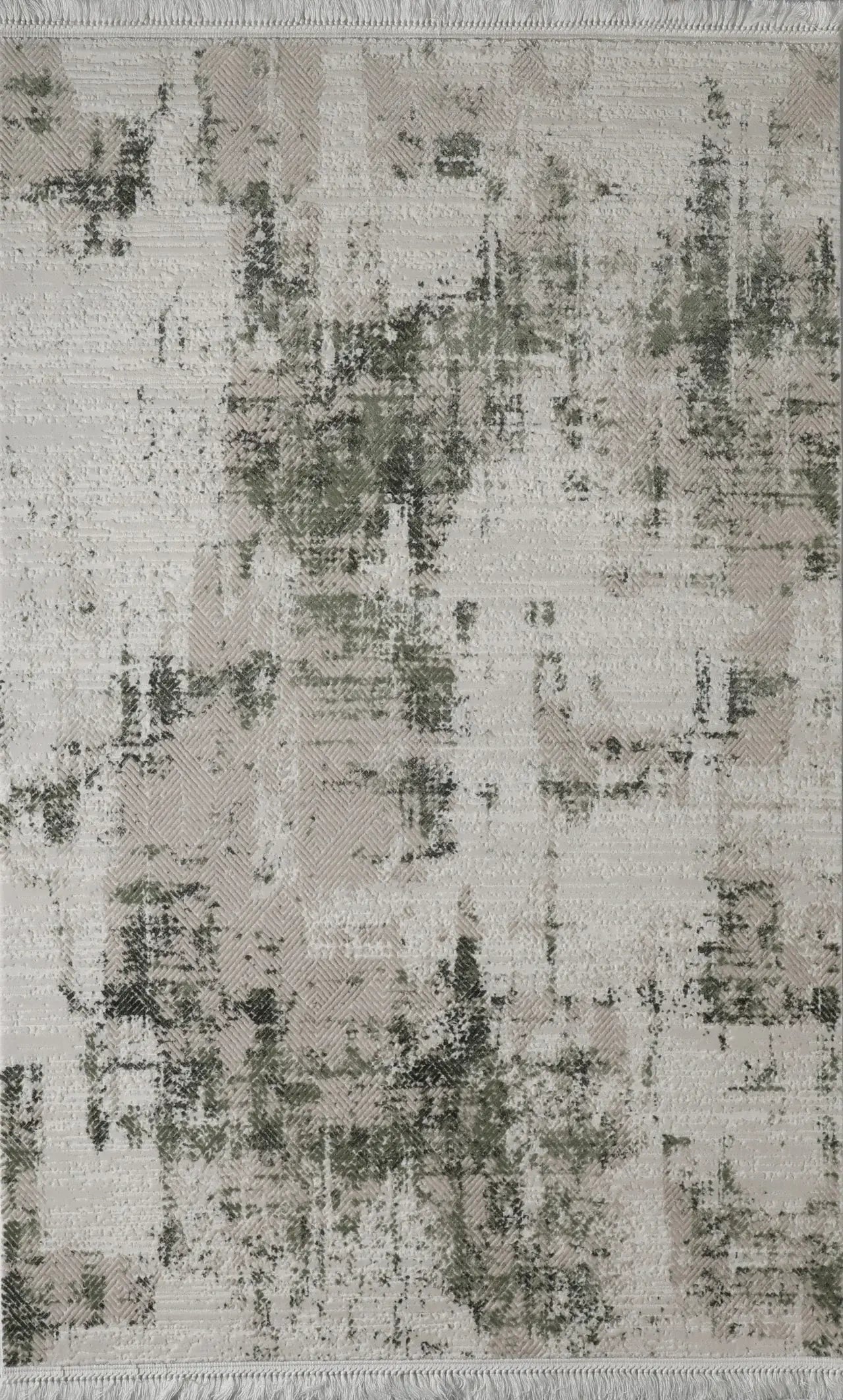 5' X 8' Gray And Green Abstract Distressed Area Rug With Fringe - Homeroots - Flyclothing LLC