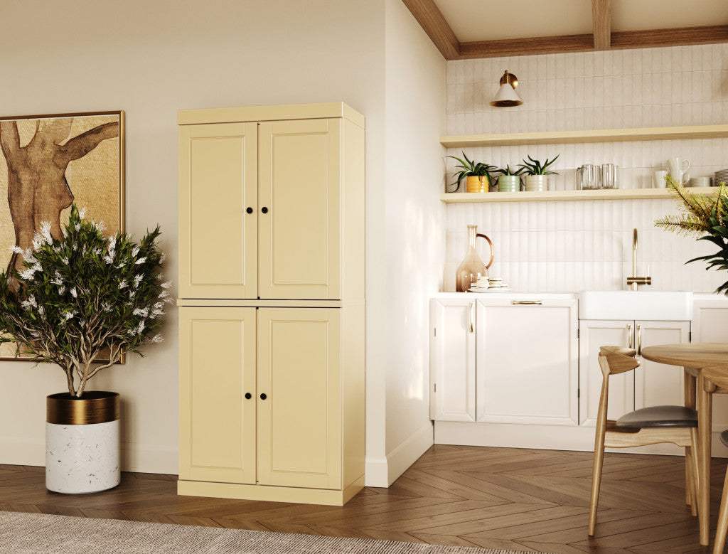 72" Yellow Solid Wood Four Door Pantry Or Storage Closet - HomeRoots - Flyclothing LLC