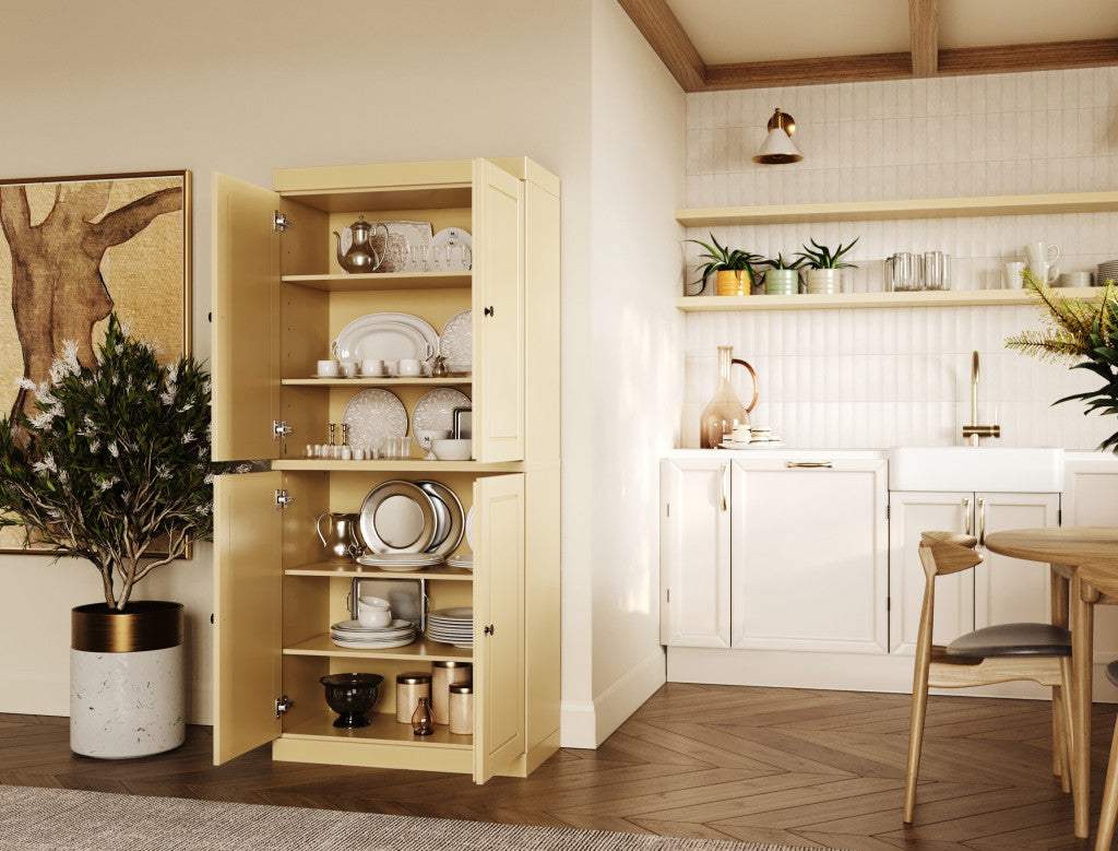 72" Yellow Solid Wood Four Door Pantry Or Storage Closet - HomeRoots - Flyclothing LLC