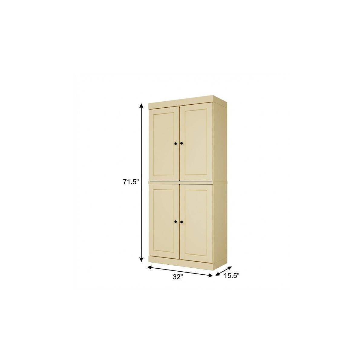 72" Yellow Solid Wood Four Door Pantry Or Storage Closet - HomeRoots - Flyclothing LLC