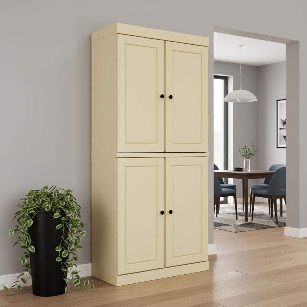 72" Yellow Solid Wood Four Door Pantry Or Storage Closet - HomeRoots - Flyclothing LLC