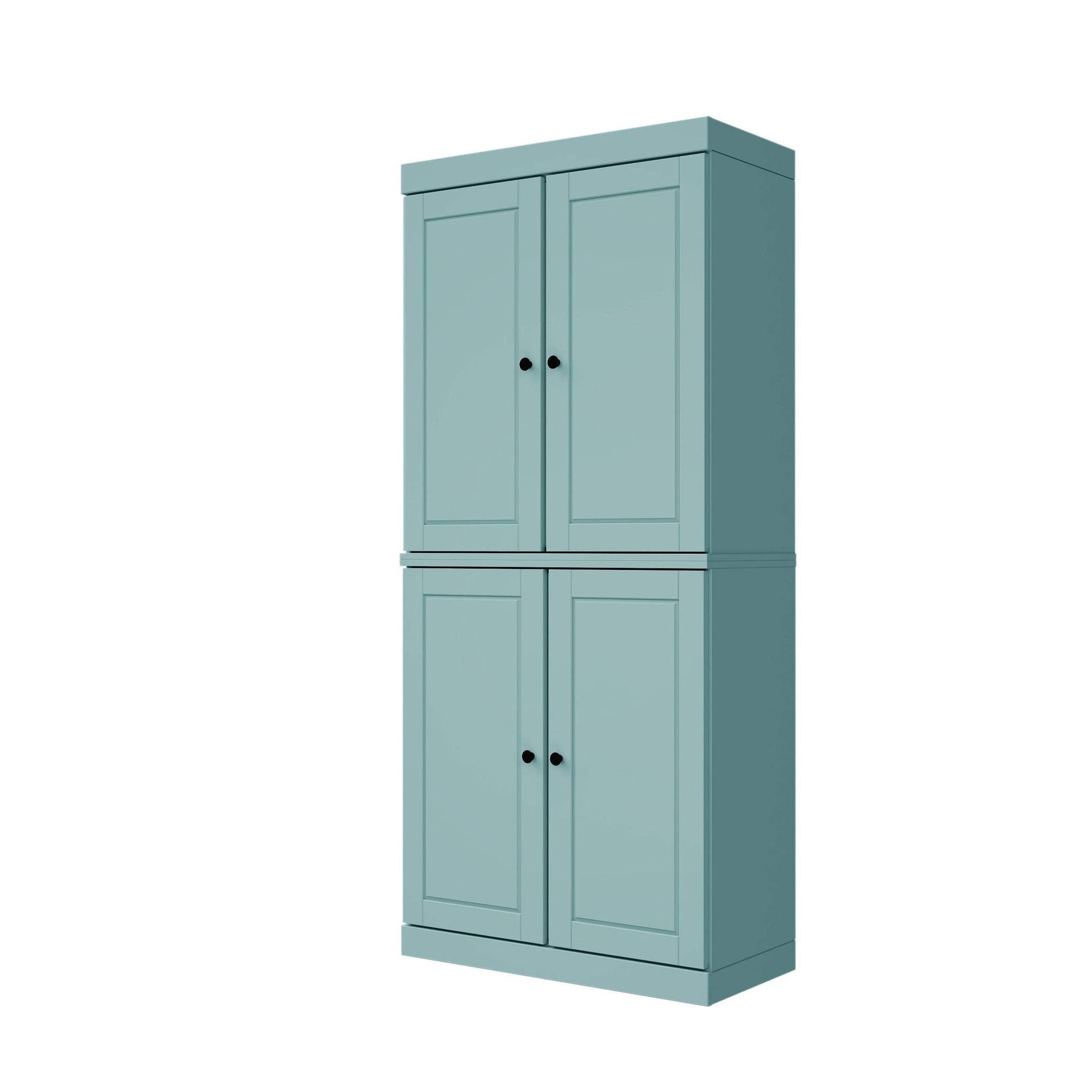 72" Aqua Solid Wood Four Door Pantry Or Storage Closet - HomeRoots - Flyclothing LLC