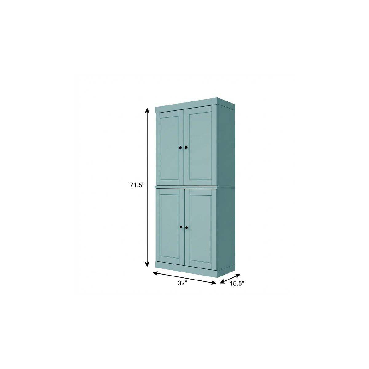 72" Aqua Solid Wood Four Door Pantry Or Storage Closet - HomeRoots - Flyclothing LLC