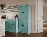 72" Aqua Solid Wood Four Door Pantry Or Storage Closet - HomeRoots - Flyclothing LLC