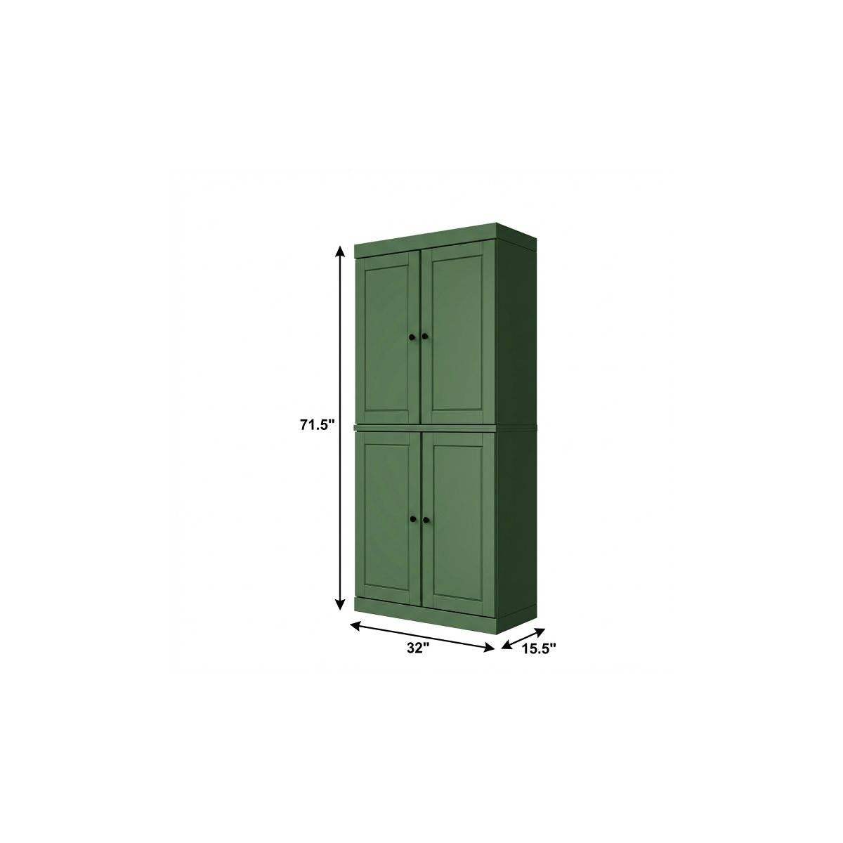 72" Green Solid Wood Four Door Pantry Or Storage Closet - HomeRoots - Flyclothing LLC