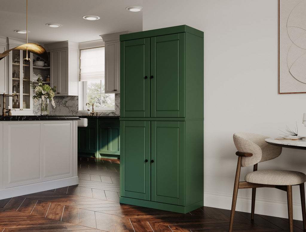 72" Green Solid Wood Four Door Pantry Or Storage Closet - HomeRoots - Flyclothing LLC